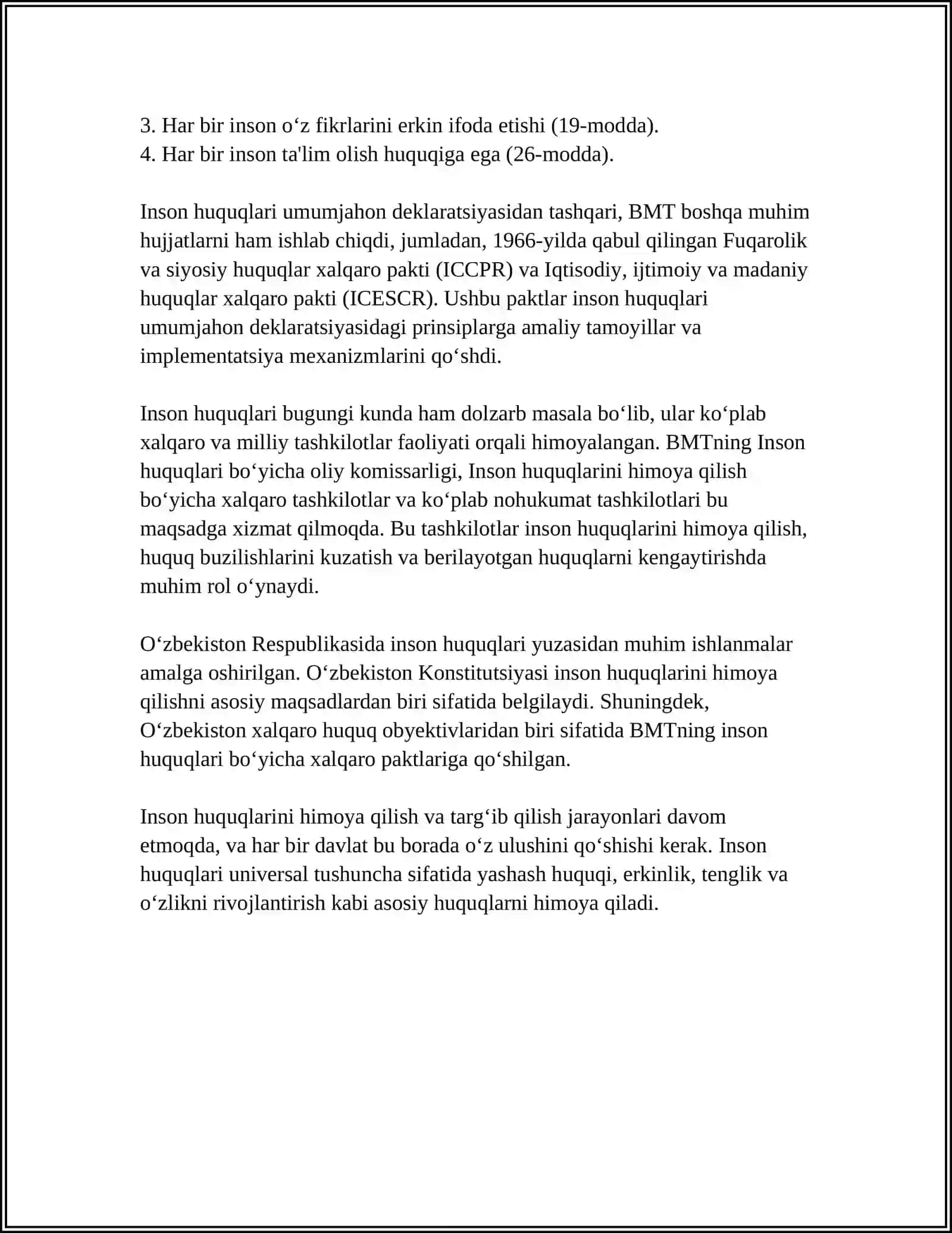 INSON HUQUQLARI HIMOYASI, IJTIMOIY TENGLIK, ADOLAT V TOLERANTLIK 4