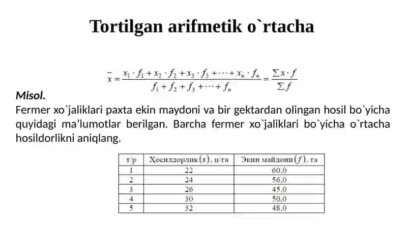O`rtachamiqdorlar turlari 4