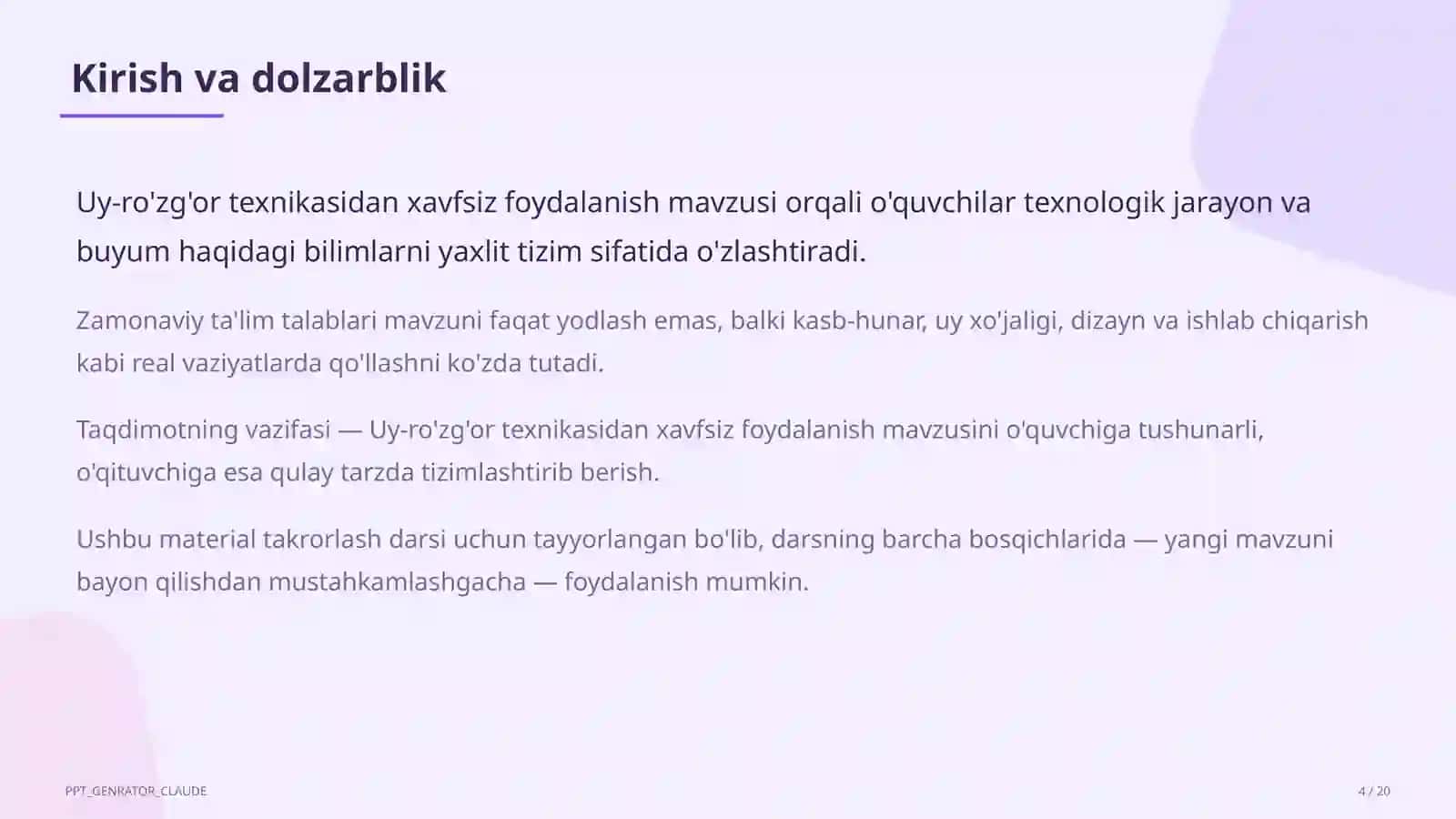 Uy-ro'zg'or texnikasidan xavfsiz foydalanish (7-sinf) 4