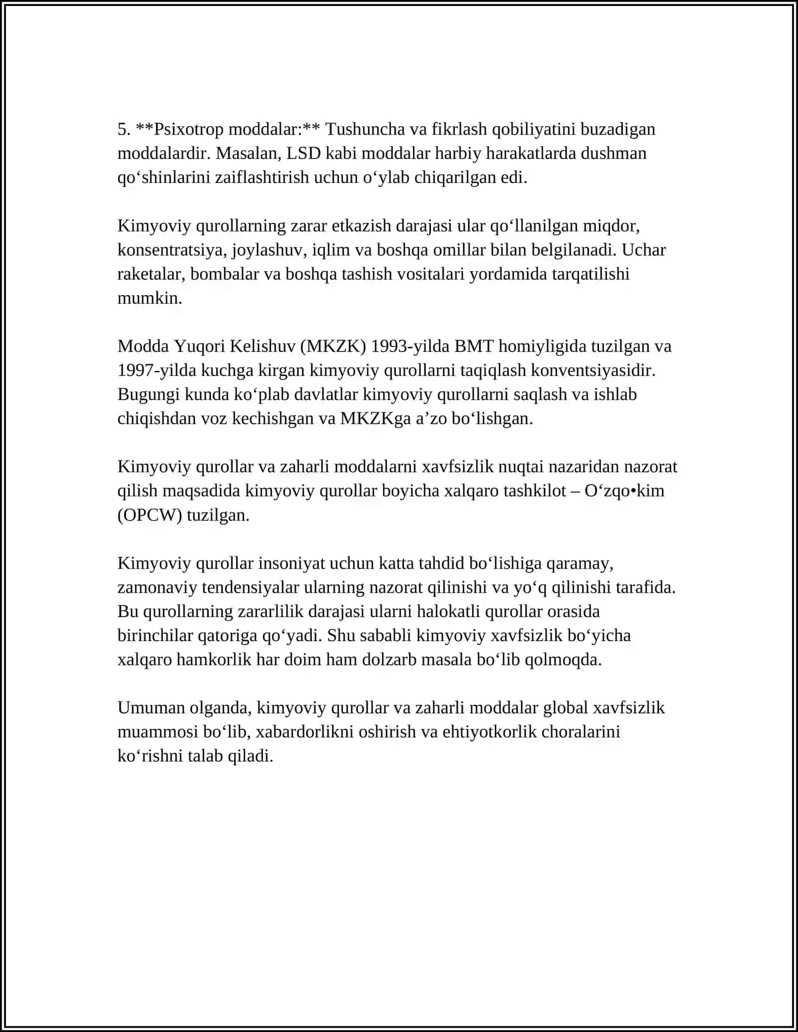 KIMYOVIY QUROL. ZAHARLI MODDALARNING YASNIFI 4