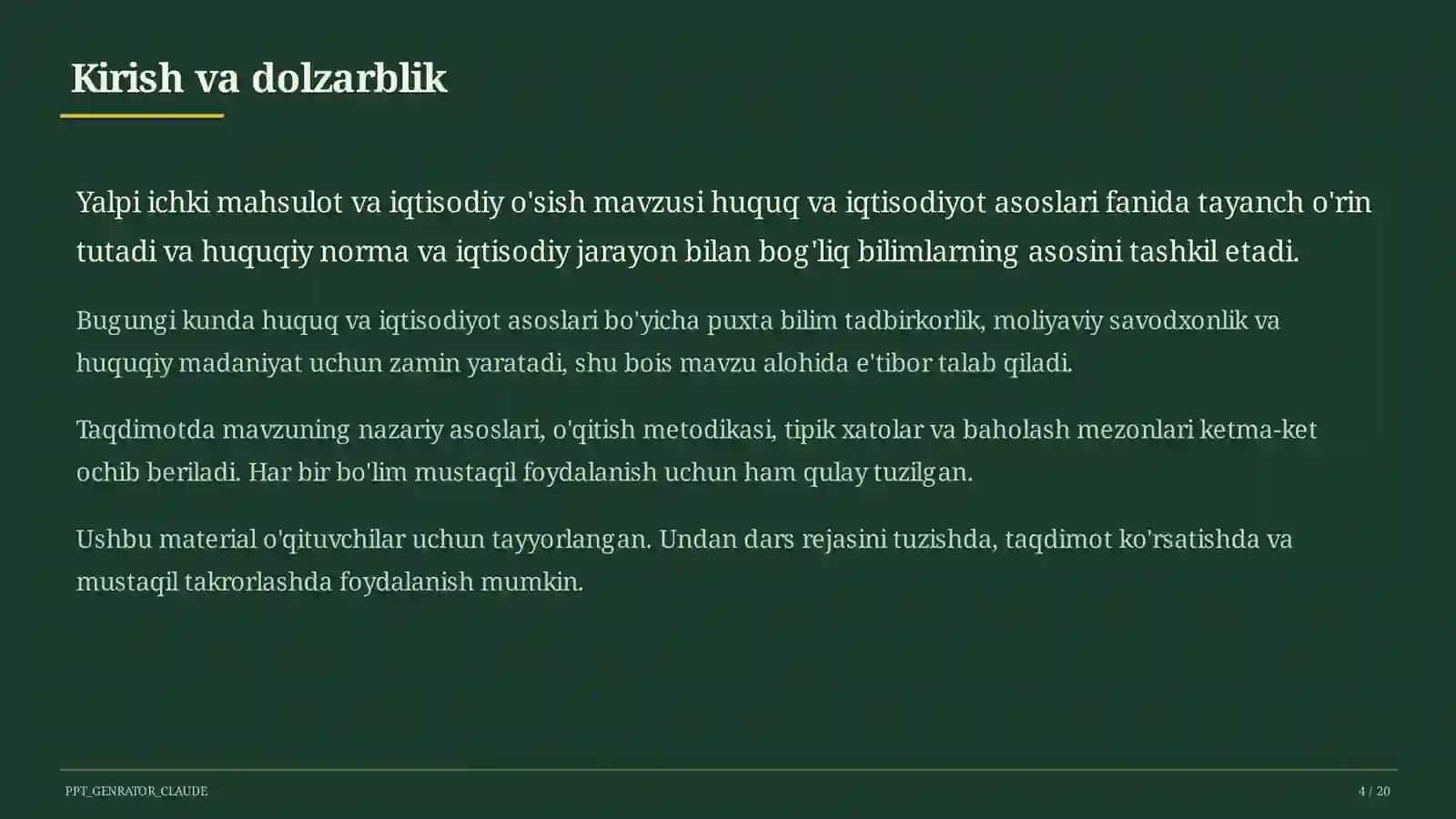 Yalpi ichki mahsulot va iqtisodiy o'sish (11-sinf) 4