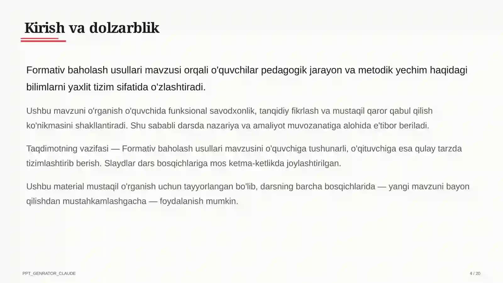 Formativ baholash usullari 4