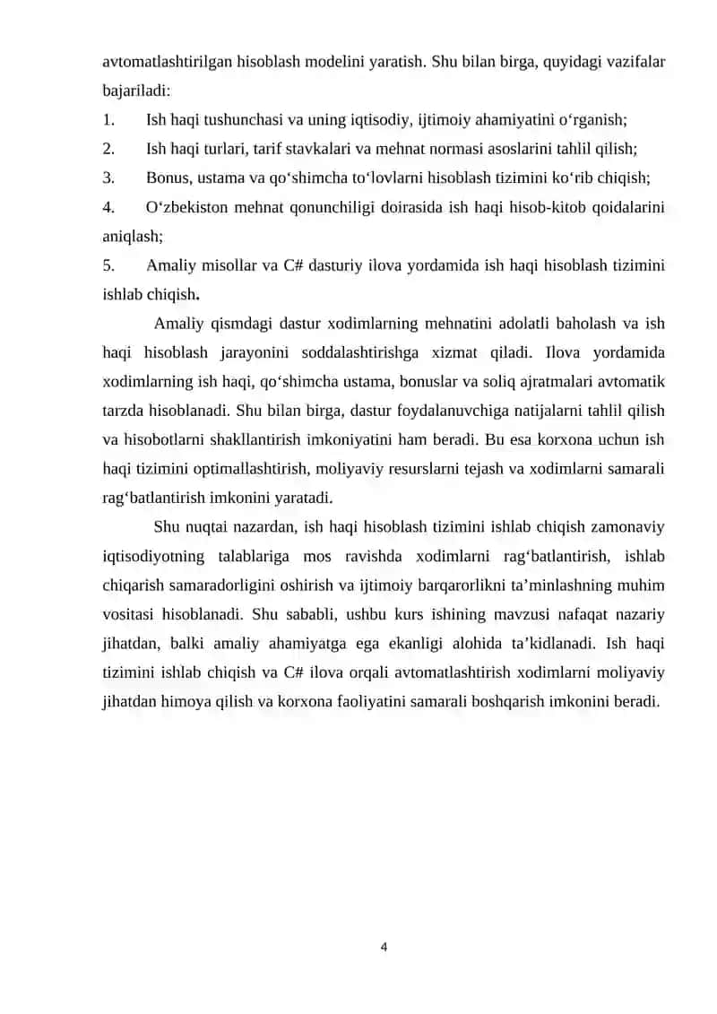 Ish haqqi hisoblash tizimini ishlab chiqish mavzusida 4
