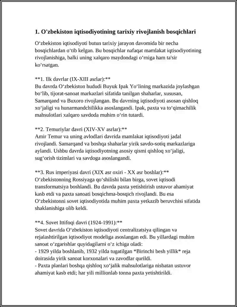 O'ZBEKISTON IQTISODIYOTINING RIVOJLANISH BOSQICHLARI 4