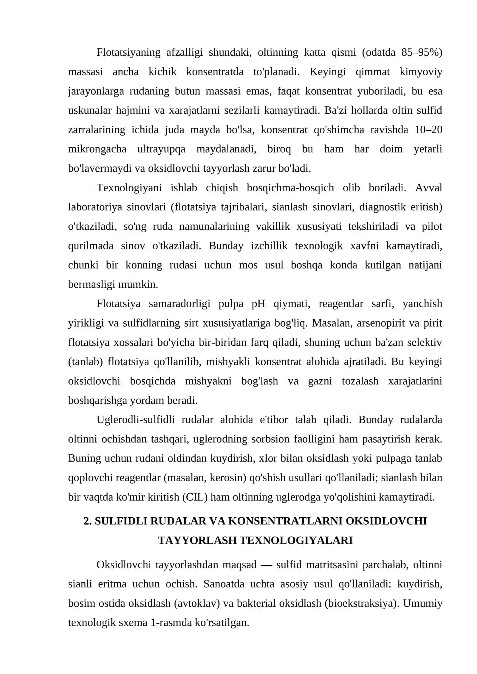 Sulfidli oltin saqlagan rudalarni qayta ishlash texnologiyasi 4