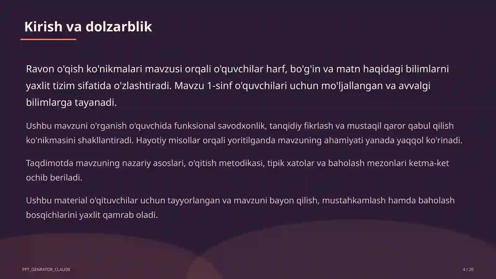 Ravon o'qish ko'nikmalari (1-sinf) 4