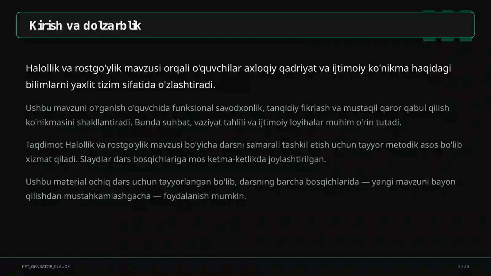 Halollik va rostgo'ylik (2-sinf) 4