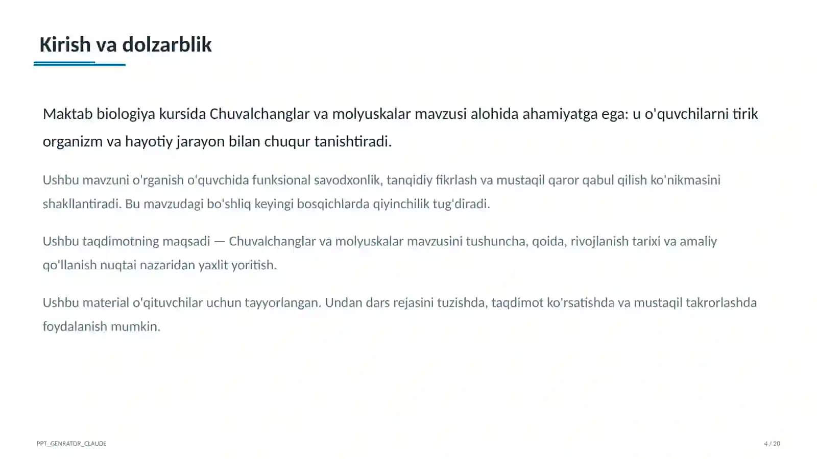 Chuvalchanglar va molyuskalar (7-sinf) 4