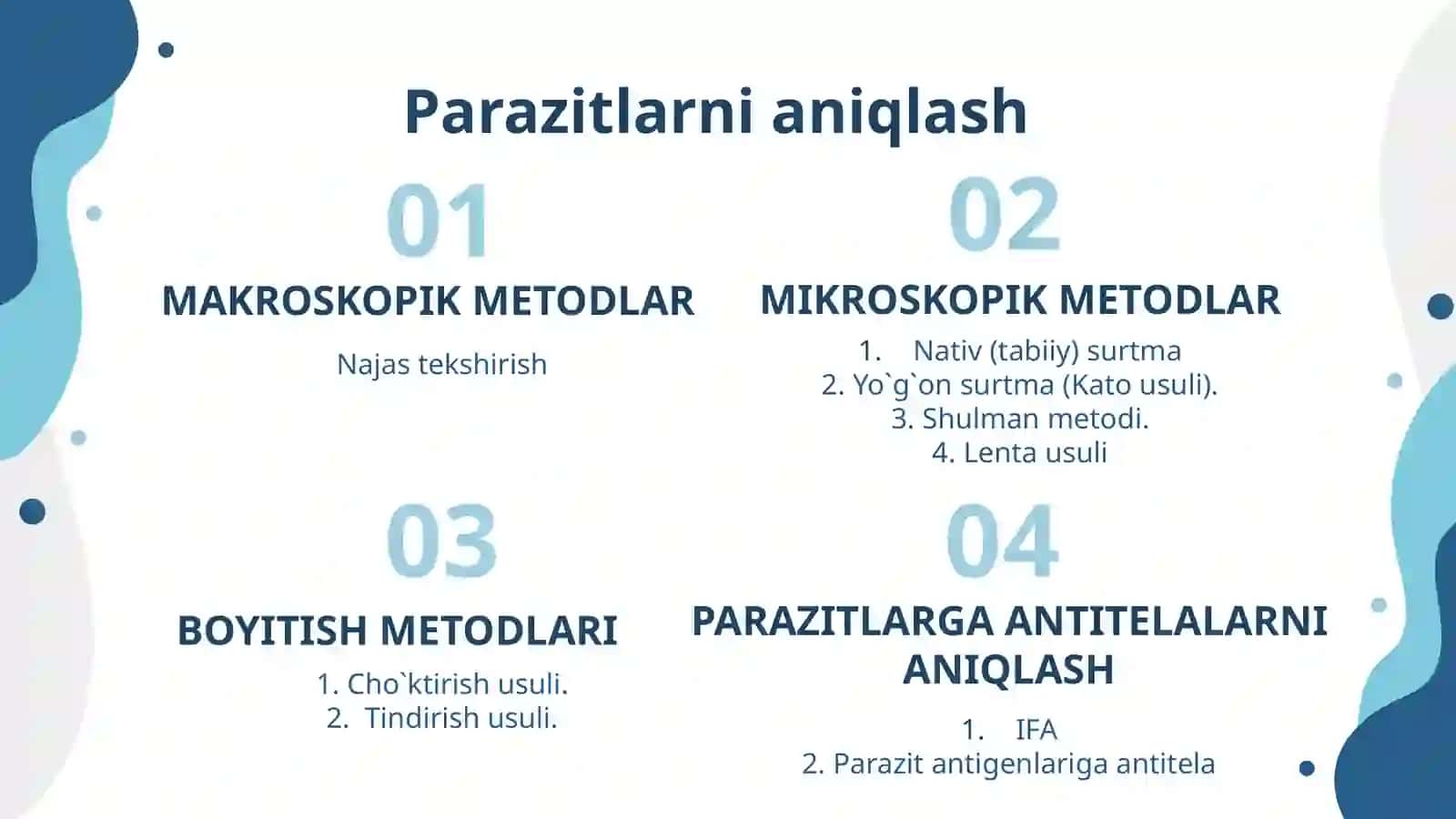 Parazitar kasalliklarni erta aniqlashda labarator diognostik tekshirish usullari ahamiyati 4