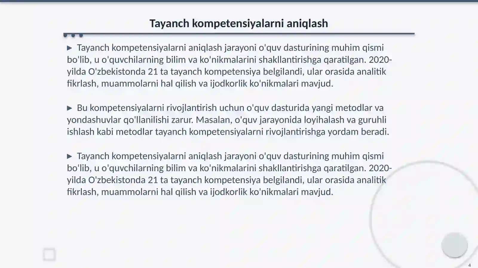 Milliy oʻquv dasturida tabiiy fanlarni oʻqitish orqali tayanch konpetnsiyalarni rivojlantirish 4