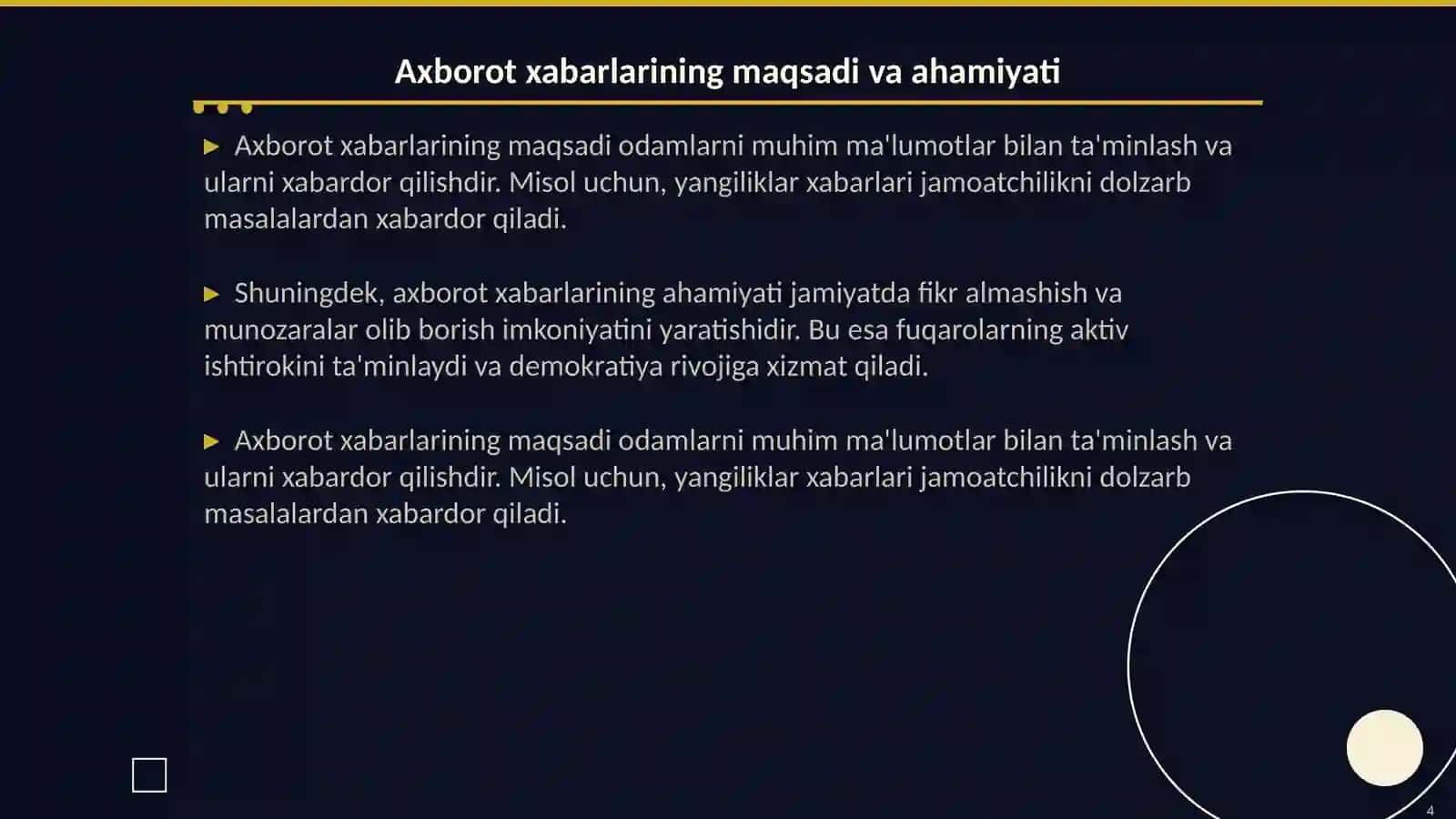 Axborot xabarlarining tuzulishi, maqsadi va vazifalari 4
