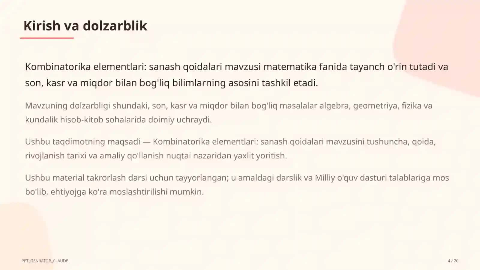 Kombinatorika elementlari: sanash qoidalari (6-sinf) 4