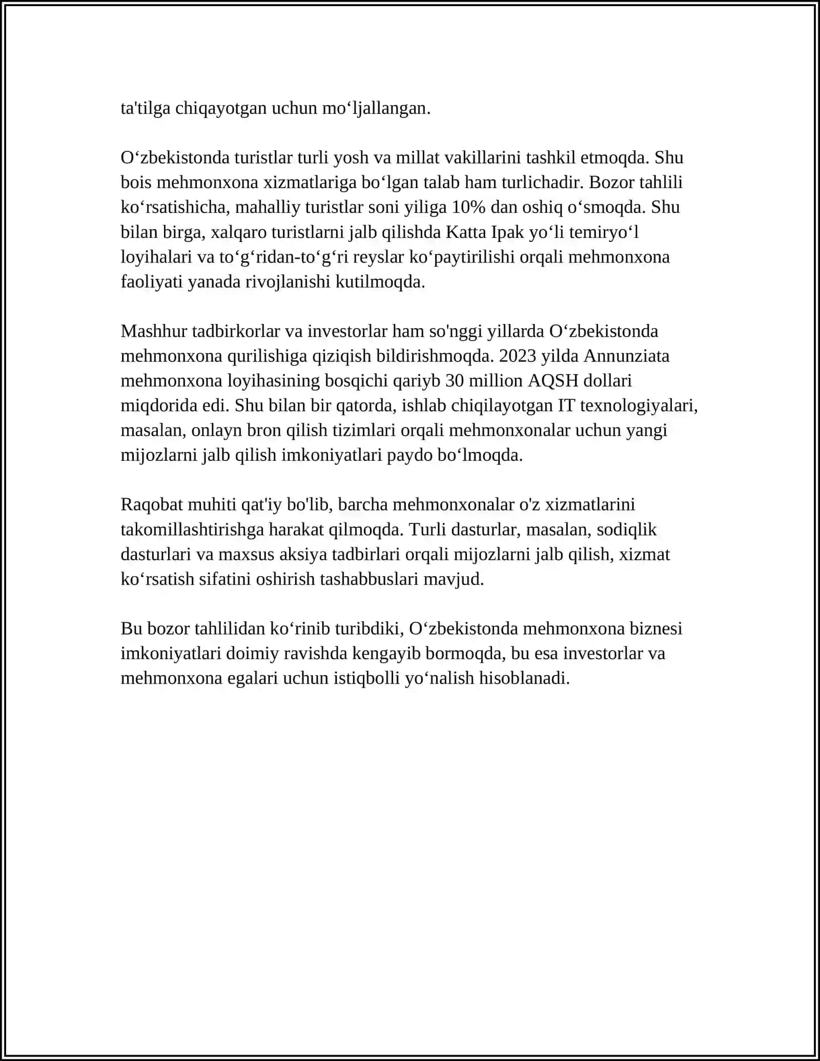 MUSTAQIL ISH Mavzu: MEHMONXONA BIZNESIDAGI RAQOBAT 4
