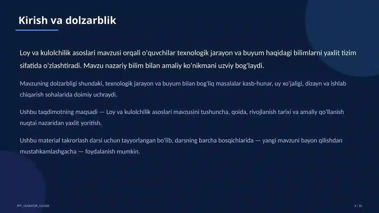 Loy va kulolchilik asoslari (4-sinf) 4