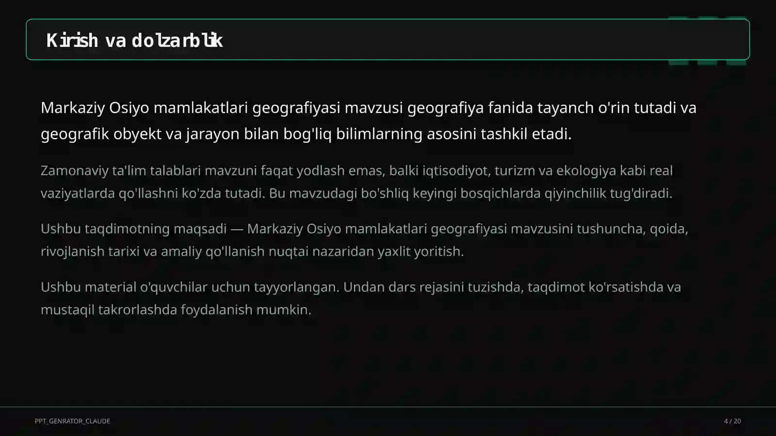 Markaziy Osiyo mamlakatlari geografiyasi (11-sinf) 4