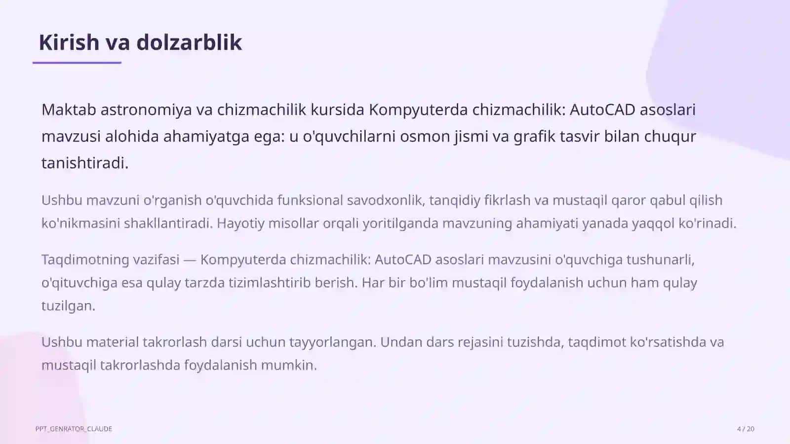 Kompyuterda chizmachilik: AutoCAD asoslari (9-sinf) 4