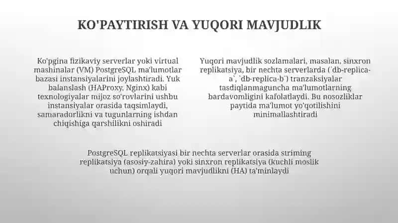 PostgreSQL ma'lumotlar bazasi boshqarish tizimlari 4