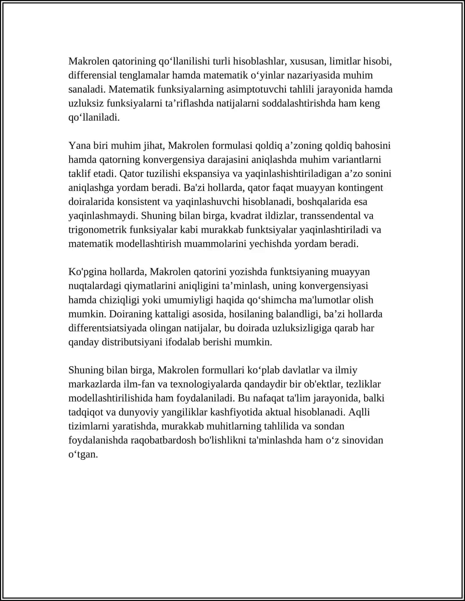 BA'ZI BIR ELEMENTLAR FUNKSIYALAR UCHUN MAKROLEN FORMULASI 4