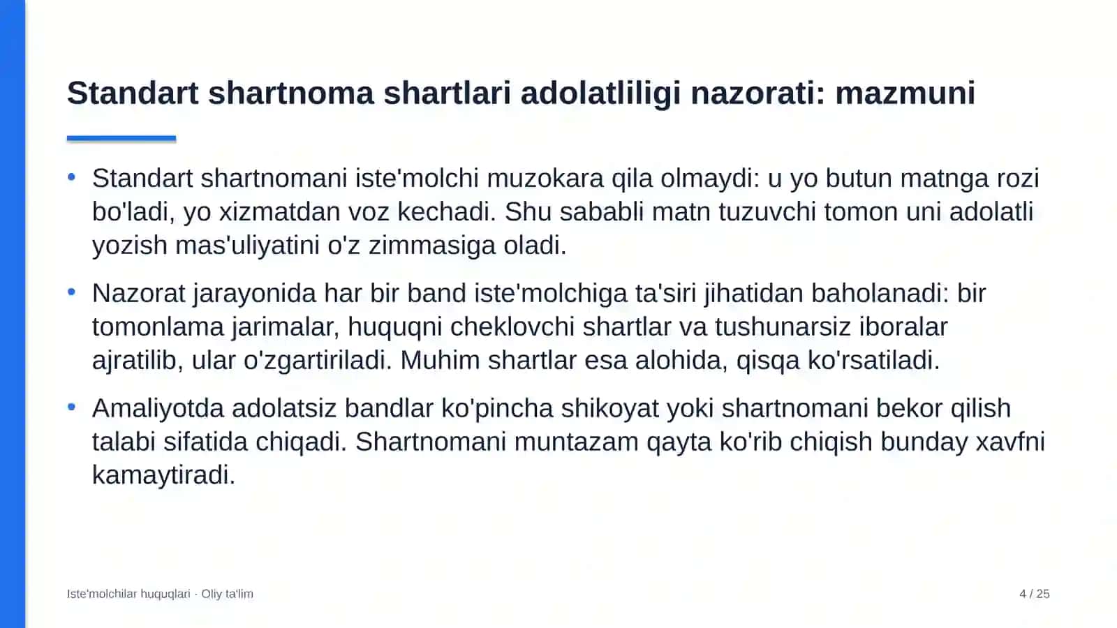 tuyachilikda standart shartnoma shartlarining adolatliligini nazorat qilish 5126 4