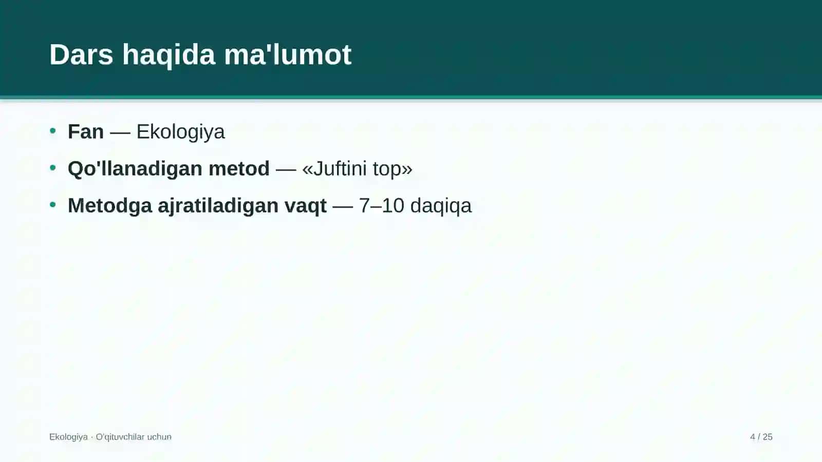 ekologiya darslarida juftini top metodidan foydalanish 9039 4