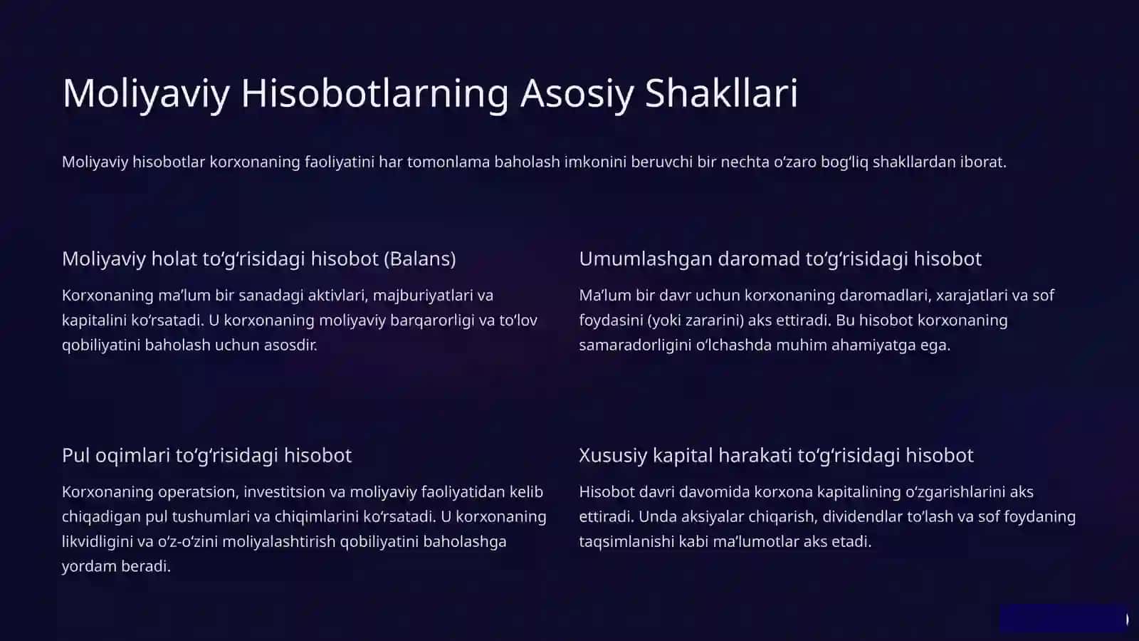 Moliyaviy Hisobotlarni Tuzish Shakllari va Ularga Qo‘yiladigan Talablar 4