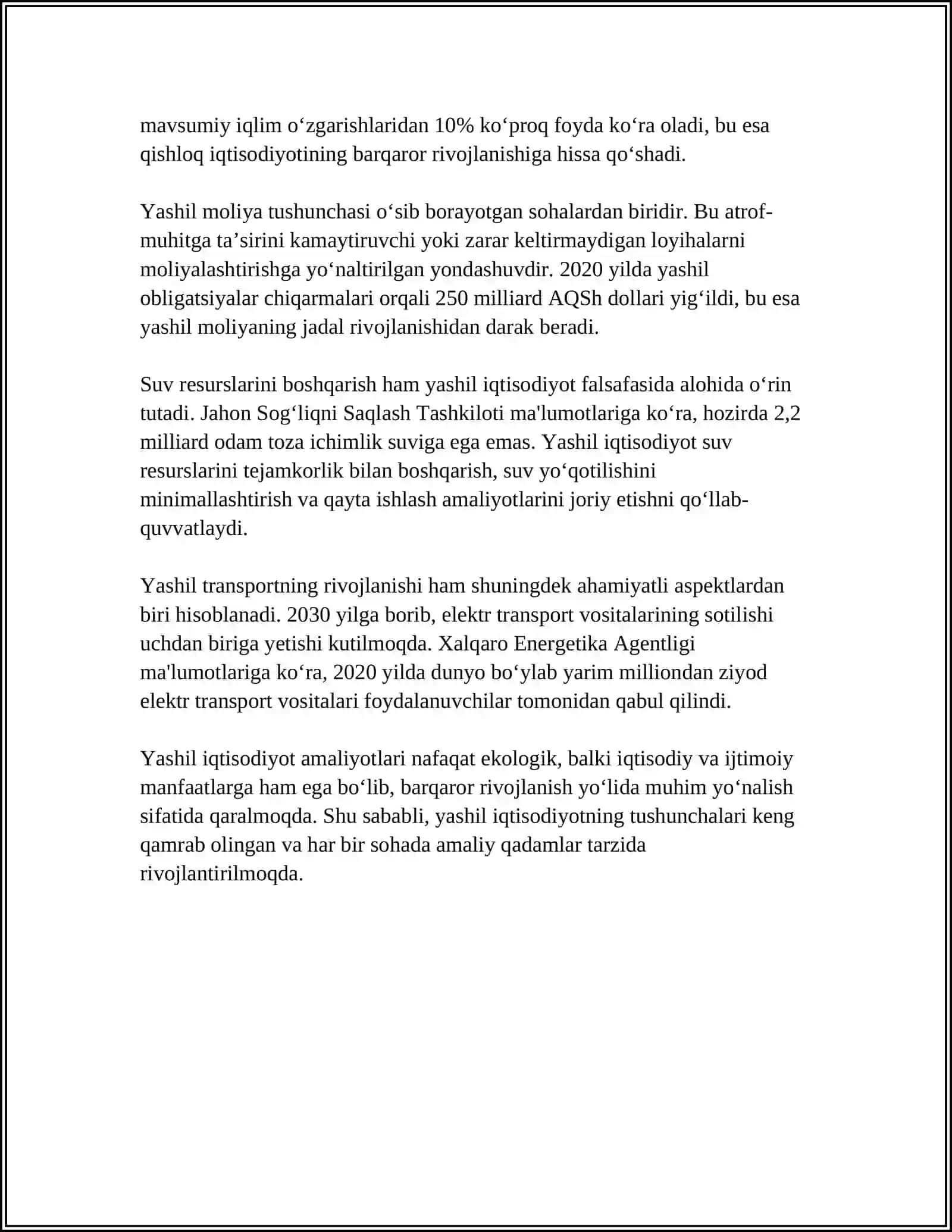 YASHIL IQTISODIYOTNI SHAKLLANTIRISH VA RIVOJLANTIRISH BOSQICHLARI 4
