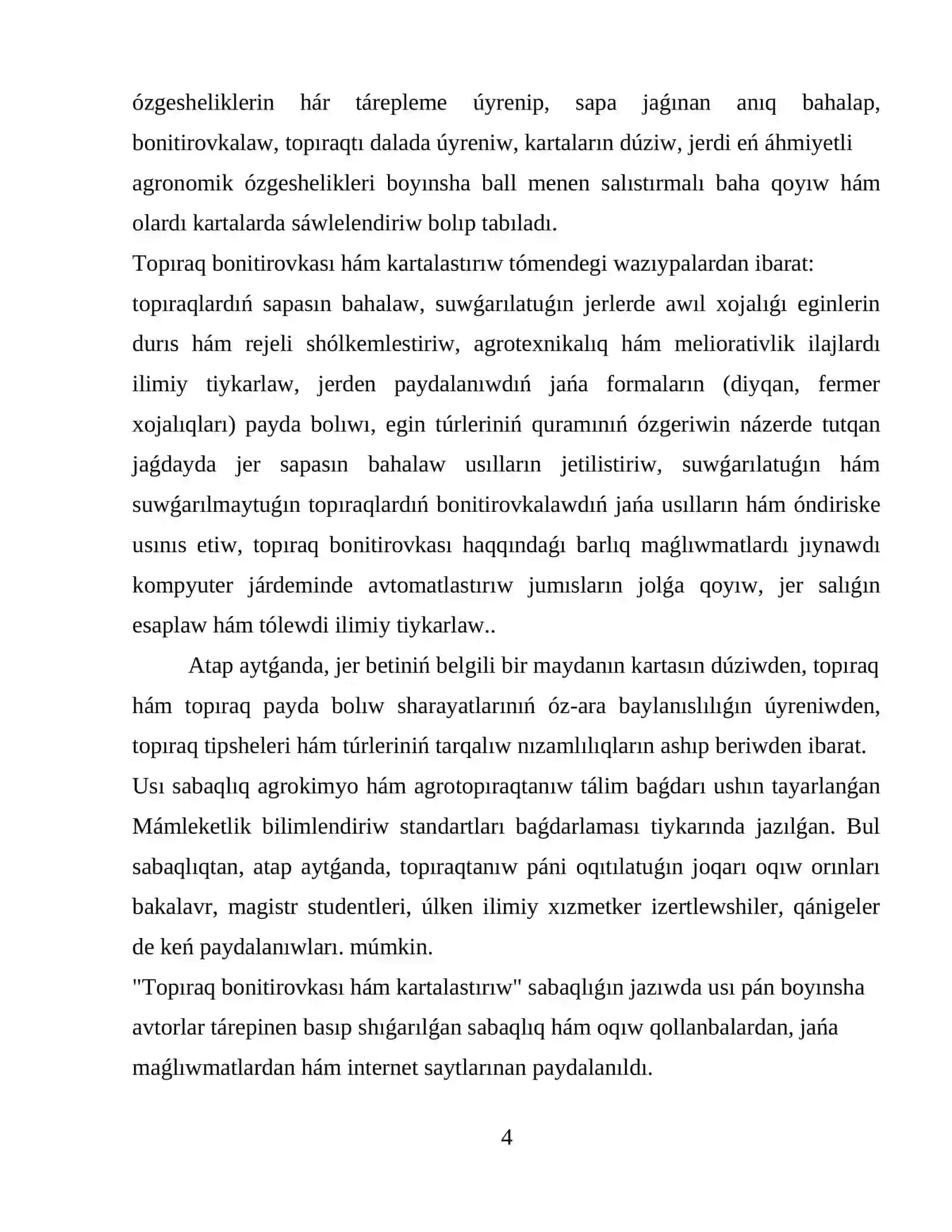 Topıraq boniteti hám oni kartalastırıw tiykarlari kurs ishi 4