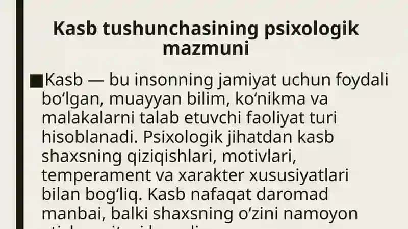 Kasblar va ularning klavikisatsiyasi psixologik mazmuni 4