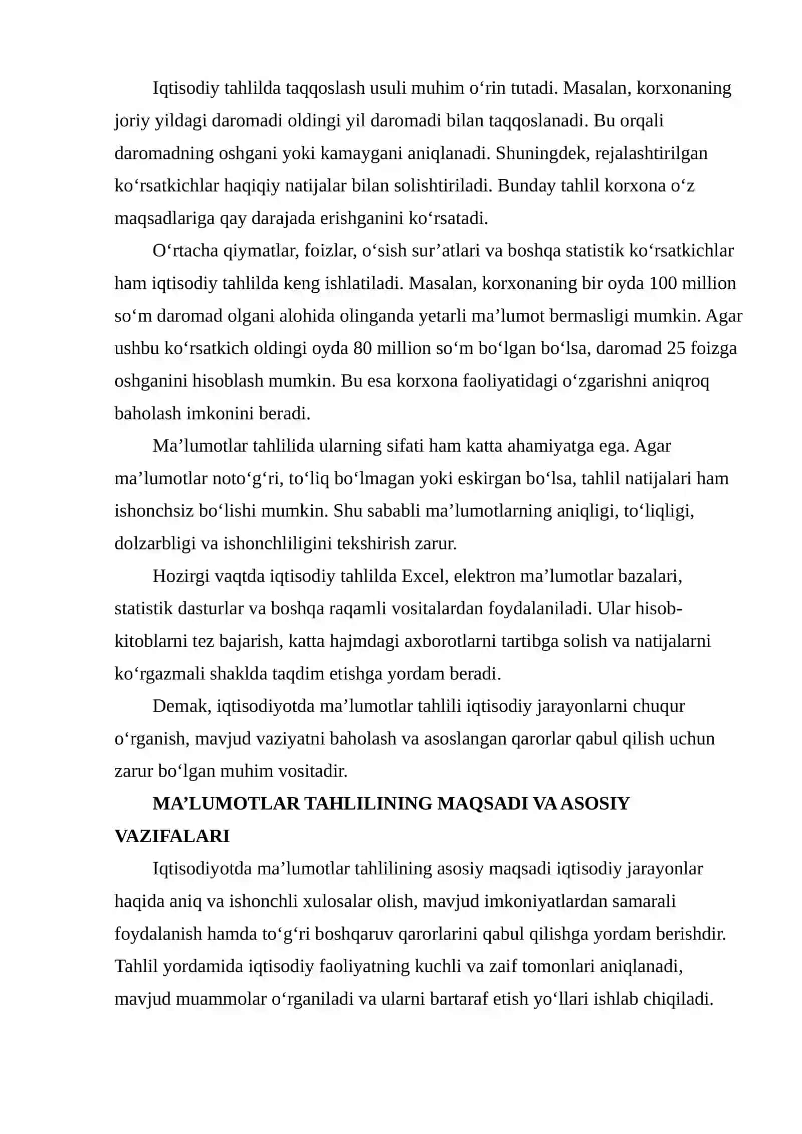 IQTISODIYOTDA MA’LUMOTLAR TAHLILINING MOHIYATI, MAQSADI VA VAZIFALARI 4