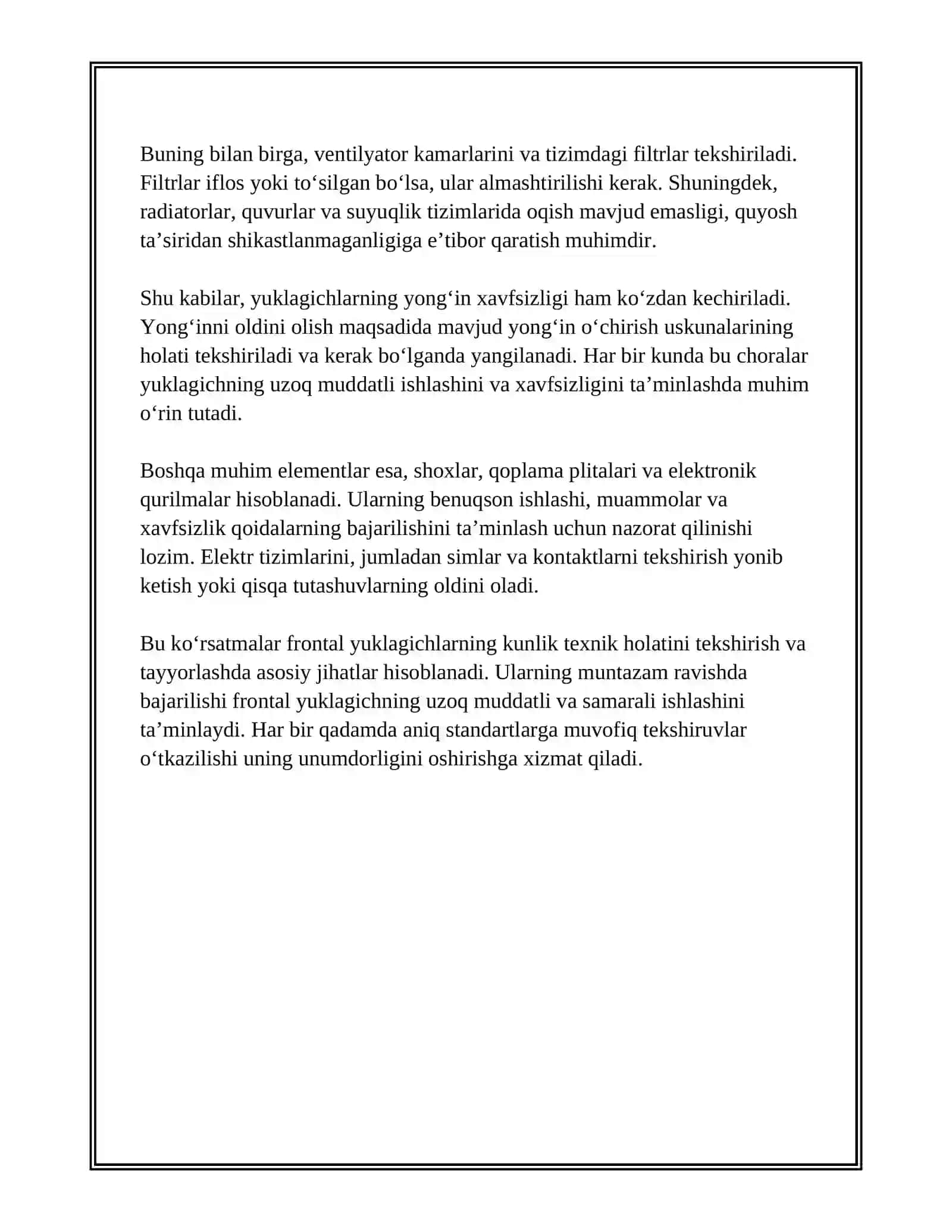 FRONTAL YUKLAGICHLARGA KUNLIK VA BIRINCHITEXNIK XIZMAT XIZMAT KOʻRSATISH 4