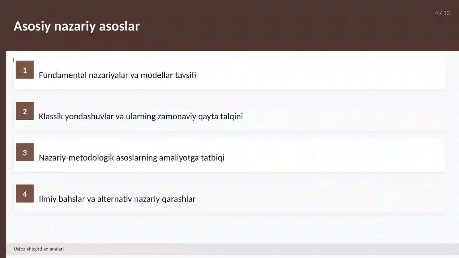 Ustoz-shogird an'analari 4
