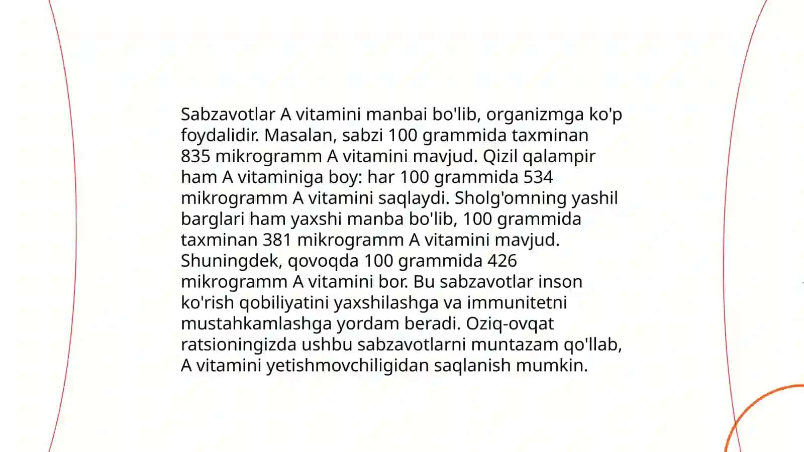 Mevalar yoki sabzavotlar tarkibidagi vitamin va minerallar 4