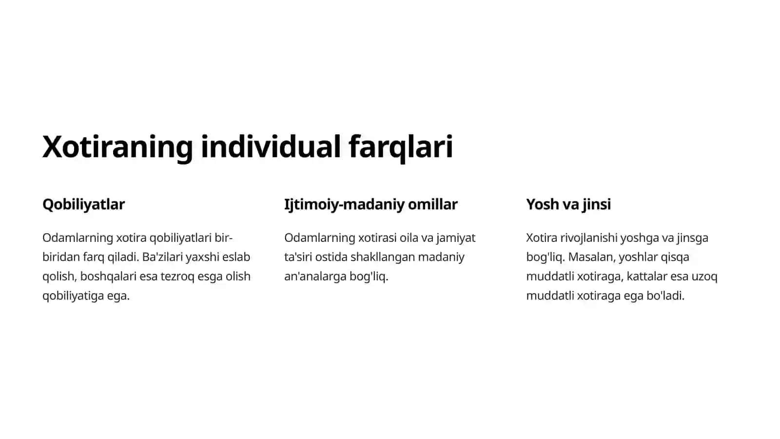Xotiraning rivojlanishi: asosiy omillar va shart-sharoitlar 4