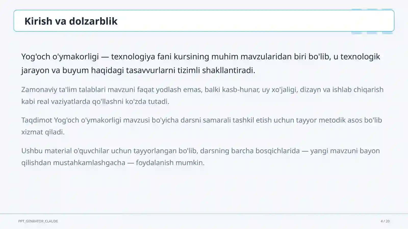 Yog'och o'ymakorligi (7-sinf) 4