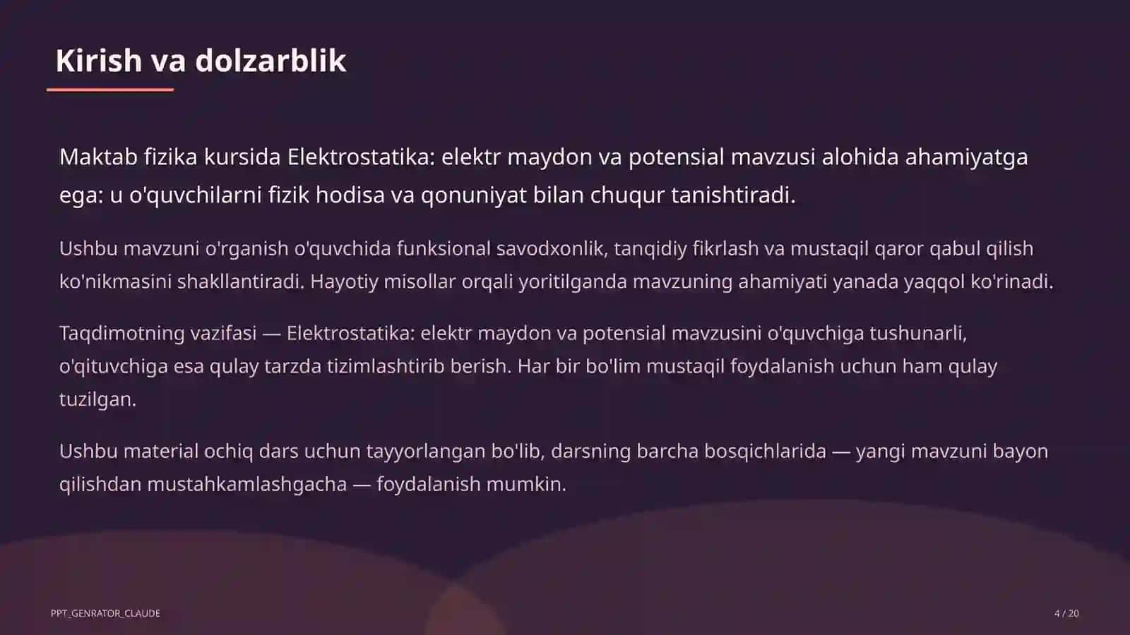 Elektrostatika: elektr maydon va potensial (10-sinf) 4