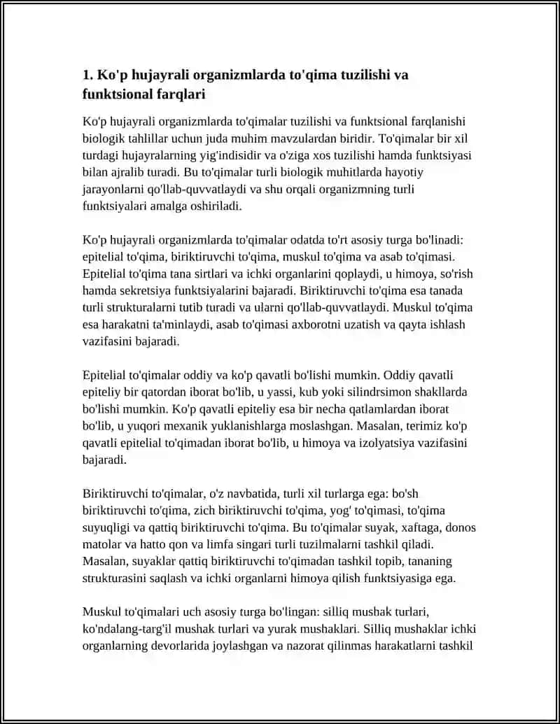 Ko'p hujayrali organizmlarda to'qima tuzilishi va funktsional farqlari 4
