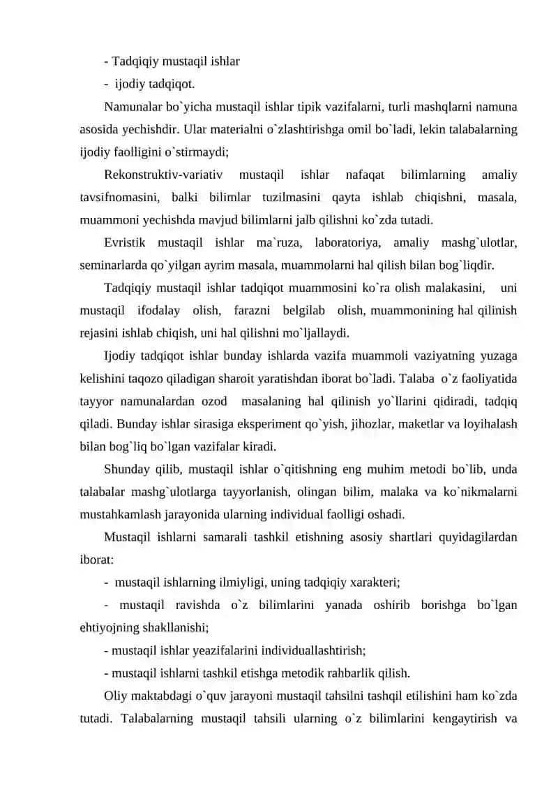 Mustaqil ishlar turlari 4