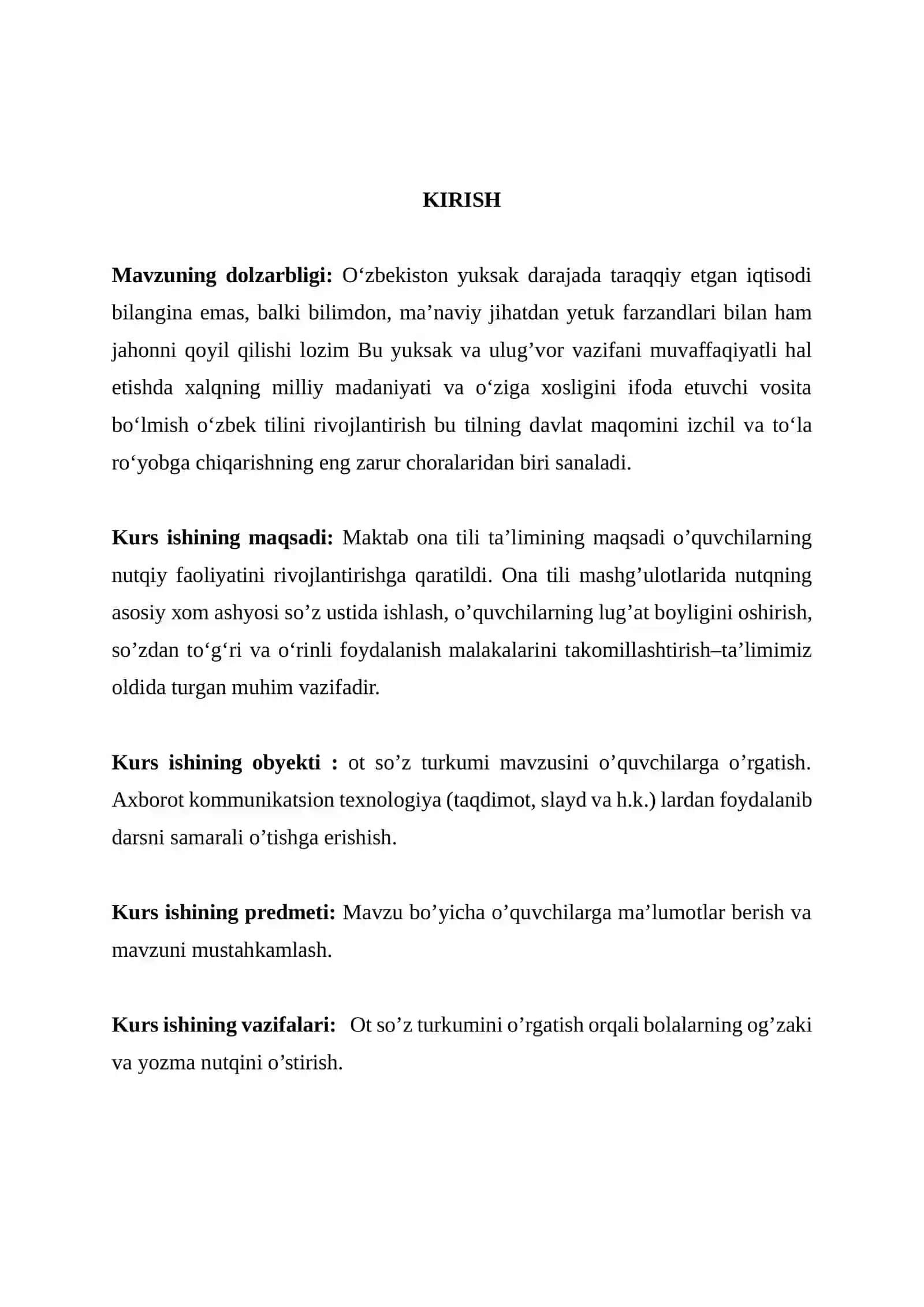 Boshlang’ich sinflarda ot mavzusini o’rgatish metodikasi KURS ISHI 2026 YIL 4