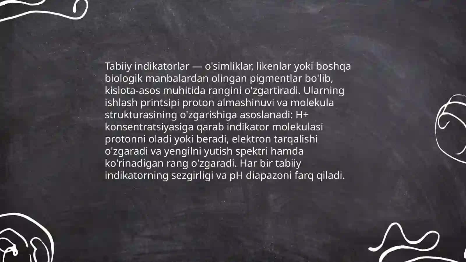 Ranglar tilida kimyo. Tabiiy indikatorlar yordamida kislota va asoslarni aniqlaymiz 4