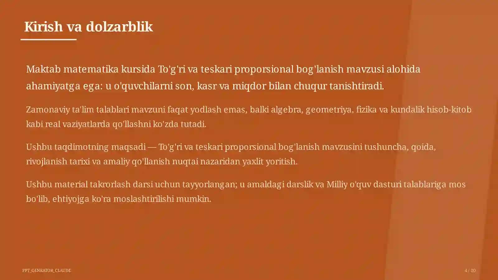 To'g'ri va teskari proporsional bog'lanish (6-sinf) 4