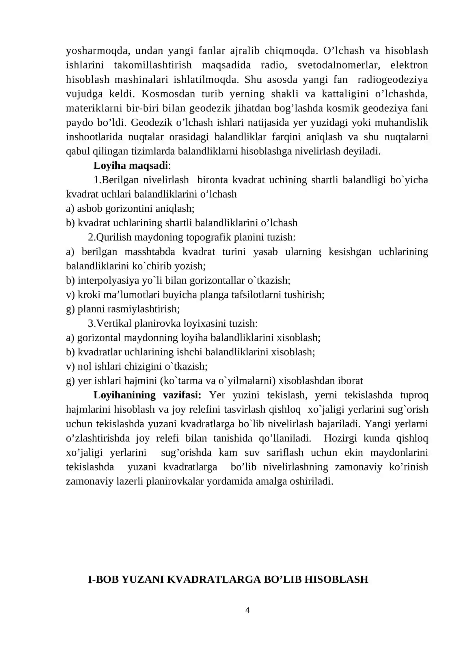 Kvadratlar bo’yicha nivelirlashda dala ishlari 4