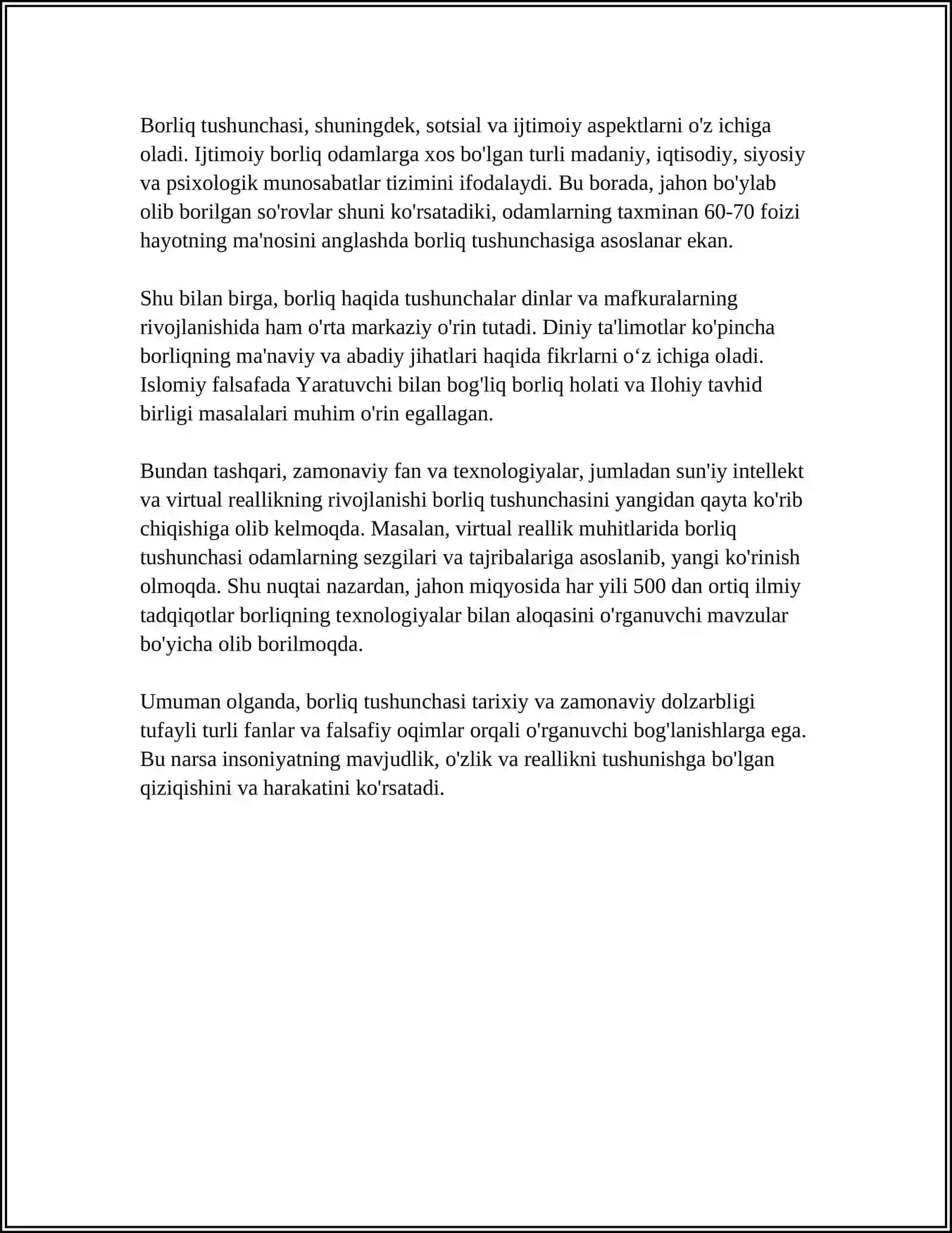 BORLIQNING ASOSIY TURLARI. FALSAFIY ANTROPOLOGIYA 4