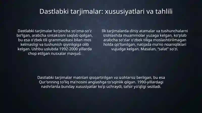 Mustaqilyillarida Qur'onning ózbek tiligiga tarjima qilinishi va tafsirlari 4