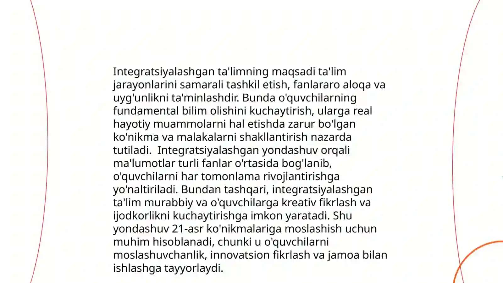 Integratsiyalashgan ta'lim amaliyotga tatbiq etish 15 list slayd tayyorlash kerak 4
