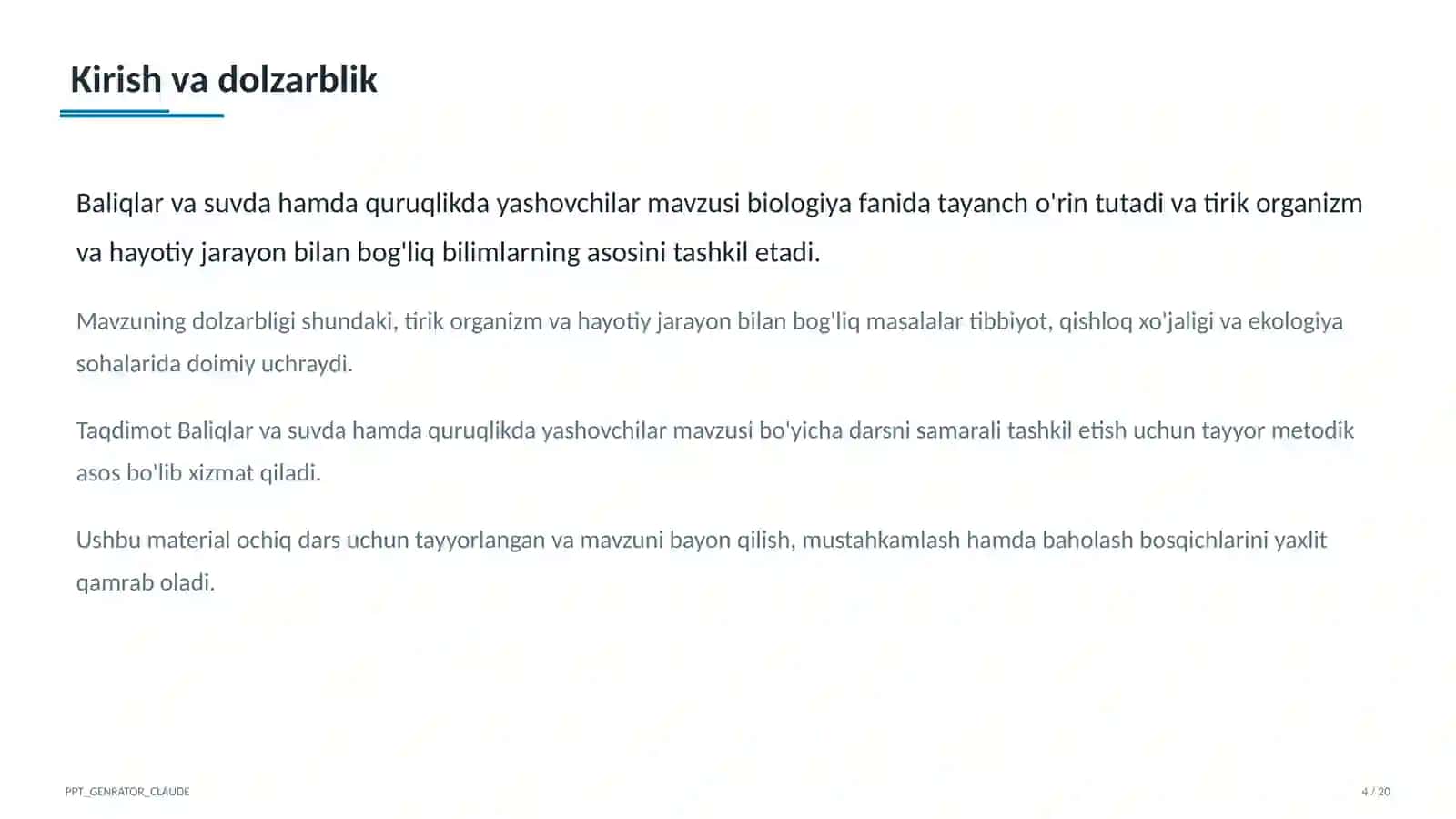 Baliqlar va suvda hamda quruqlikda yashovchilar (7-sinf) 4