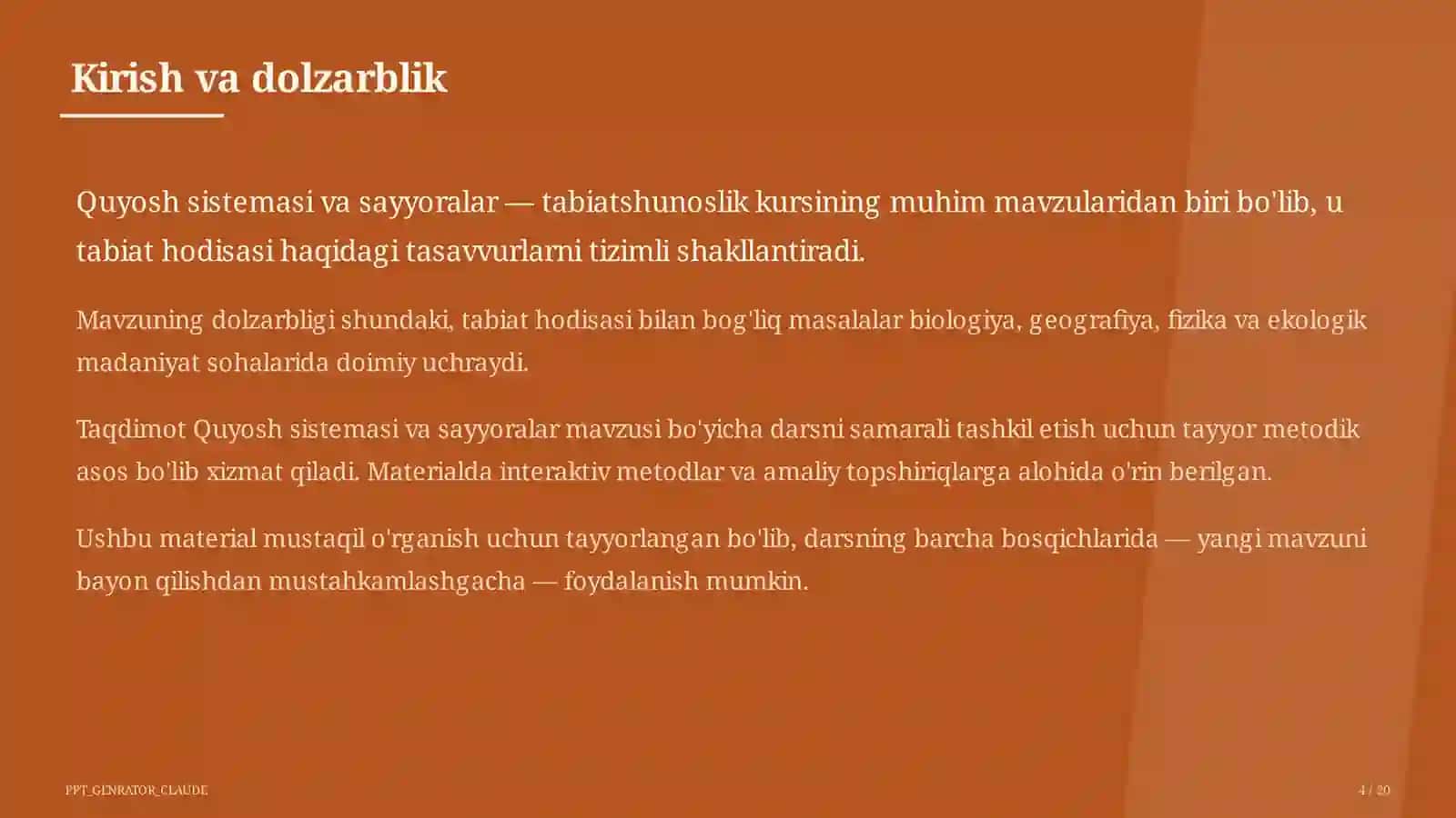 Quyosh sistemasi va sayyoralar (4-sinf) 4