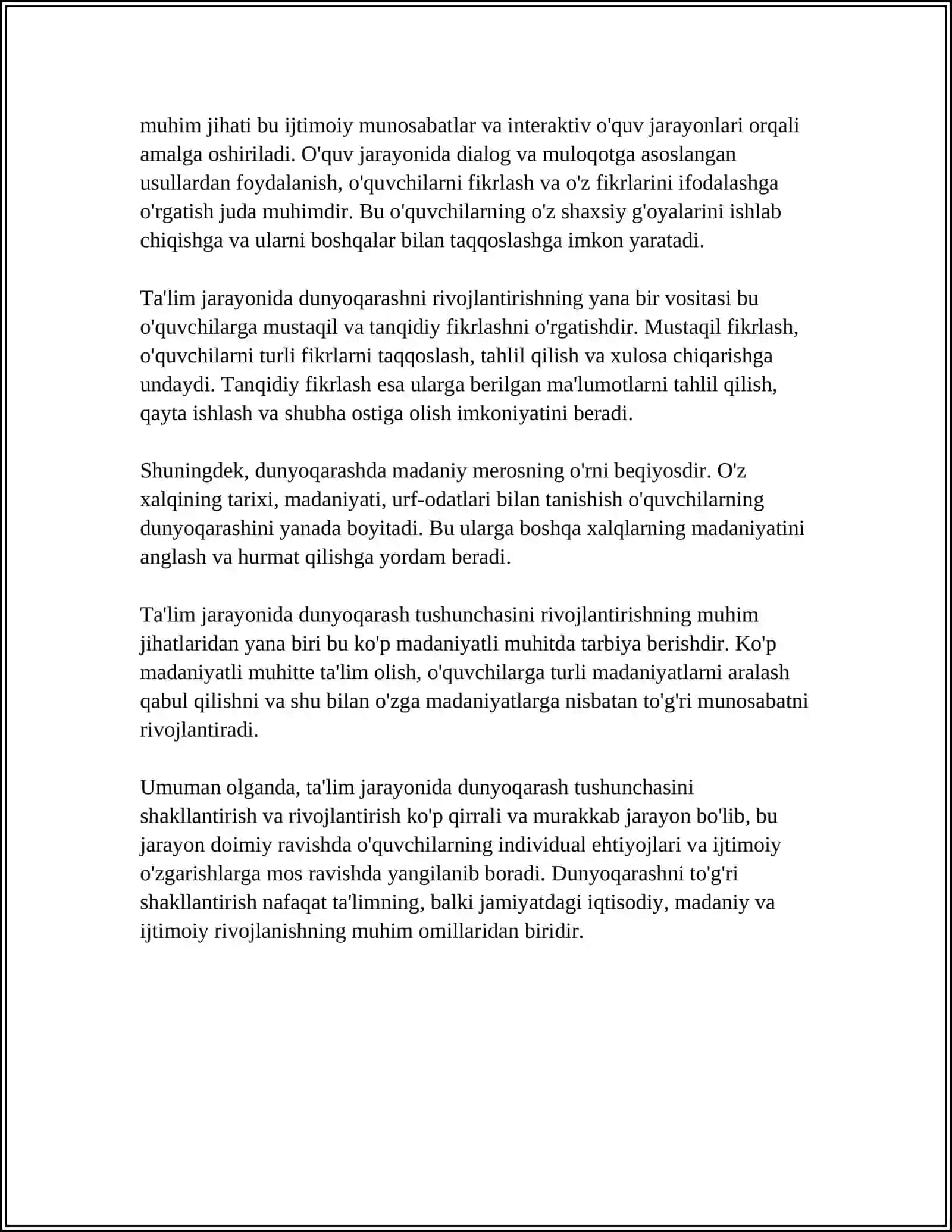 TA‘LIM JARAYONIDA DUNYO QARASH VA UNI QATIYLANTIRISH VAZIFALARI 4