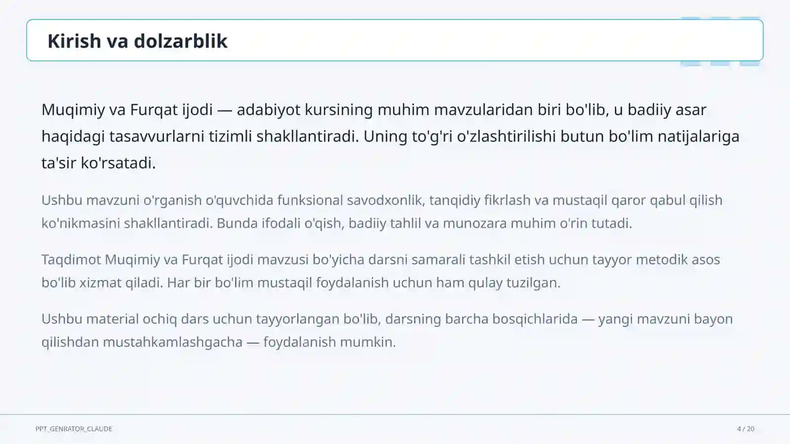 Muqimiy va Furqat ijodi (10-sinf) 4