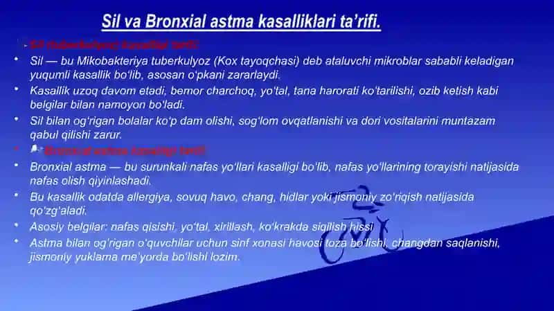 Sil va bronxial satma kasalliklar mavzusiga tag'dimot 4