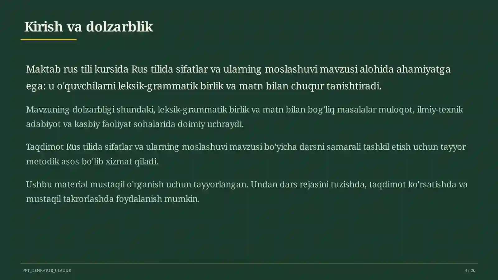 Rus tilida sifatlar va ularning moslashuvi (4-sinf) 4